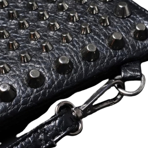 Unisex Black Studded Clutch Bag With Crossbody Shoulder Strap
